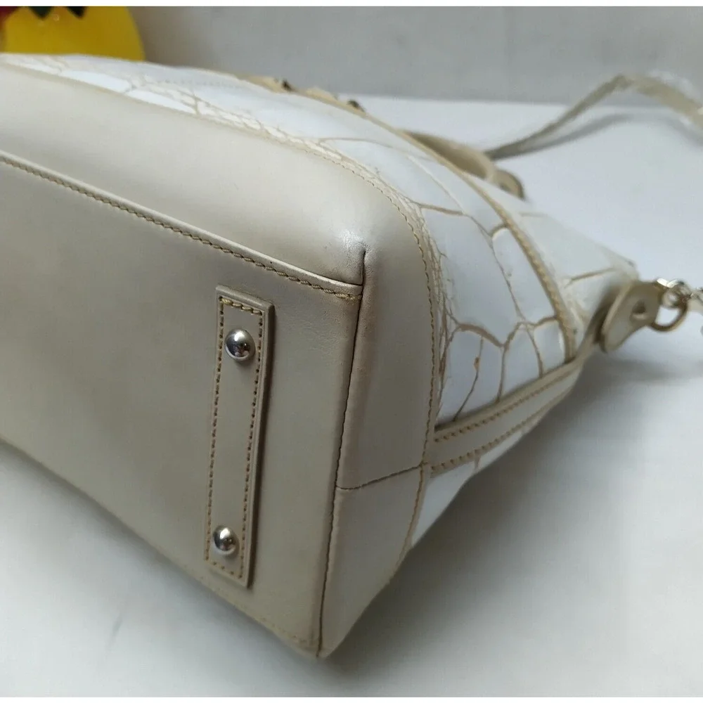 Dooney & Bourke Off White Leather Crocodile Embossed Top Handle Satchel Bag